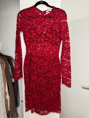 Lovers and Friends Elegant Red Lace Long-Sleeve Dress